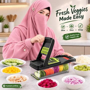 MANUAL FOOD CHOPPER BLACK GREEN ABS MULTI-BLADE KITCHEN TOOL
