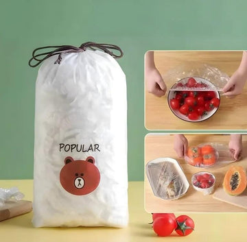 100 Pcs Plastic Food Covers with Bear Print