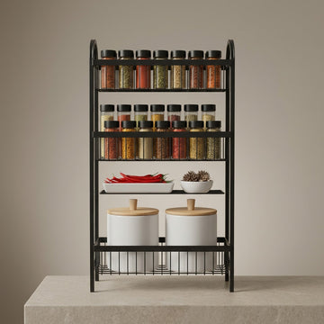 Wall Mounted Spice Rack Black Stainless Steel 3 Tier