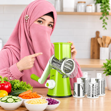 Green Vegetable Cutter with 3 Blades for Kitchen Use